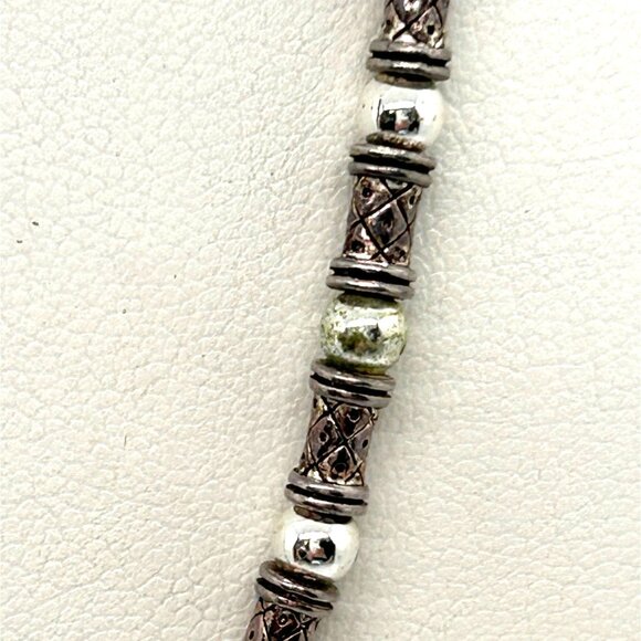 Vintage Napier Silver-Tone Beaded Necklace Textured Cylindrical Metal Beads 18" - Picture 4 of 10